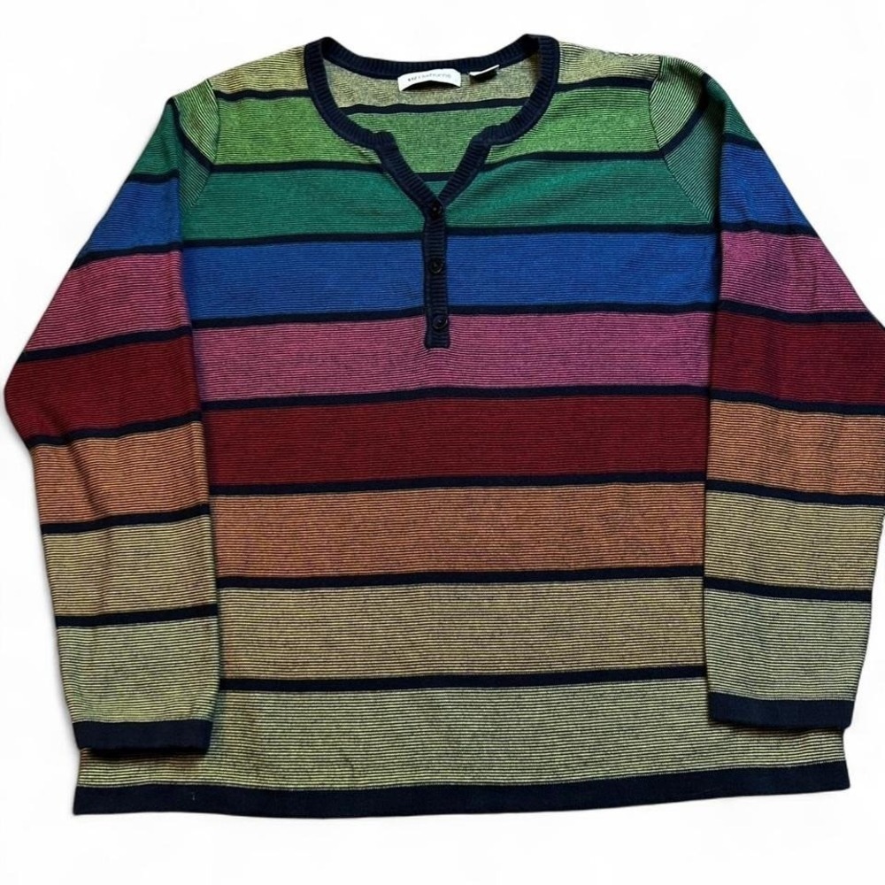 Liz‎ Claiborne Striped Rainbow Womens XL lightweight Sweater Pride Statement